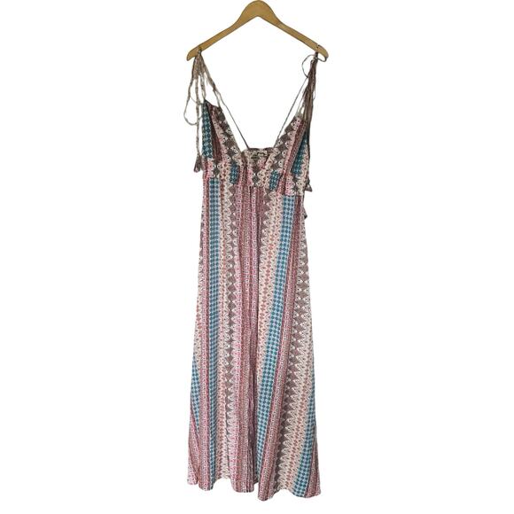 Lulus Maxin Relaxin Multicolored Tie Sleeve Maxi Dress Size M Medium - Picture 2 of 9